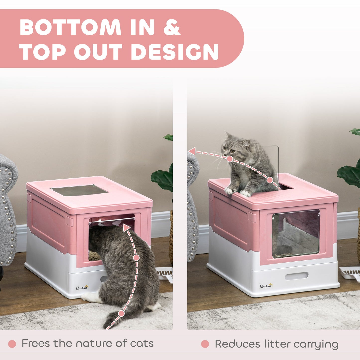 PawHut Hooded Cat Litter Box, Pet Toilet w/ Scoop, Tray
