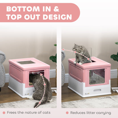 PawHut Hooded Cat Litter Box, Pet Toilet w/ Scoop, Tray