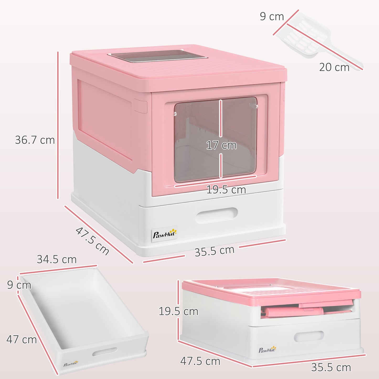 PawHut Hooded Cat Litter Box, Pet Toilet w/ Scoop, Tray