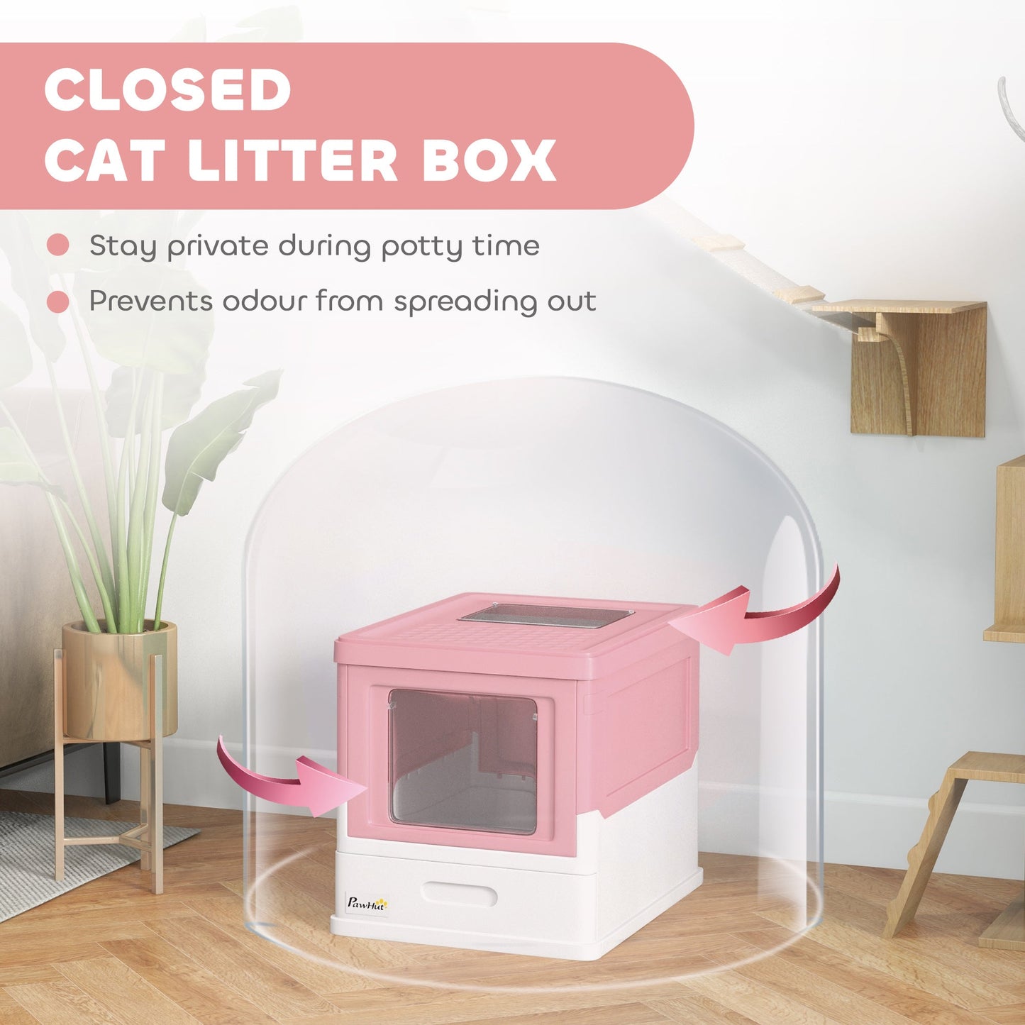 PawHut Hooded Cat Litter Box, Pet Toilet w/ Scoop, Tray