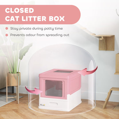 PawHut Hooded Cat Litter Box, Pet Toilet w/ Scoop, Tray