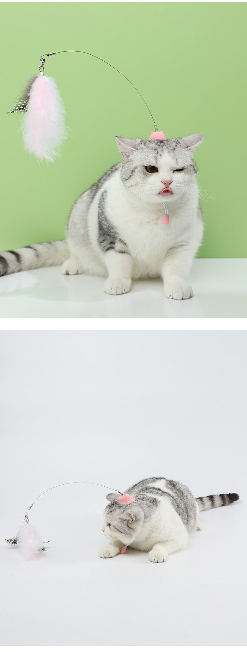 Head-Mounted Feather Cat Teaser — Hands-Free Interactive Toy