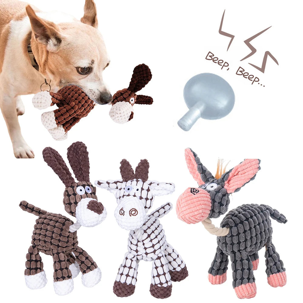 Donkey Plush Squeaky Dog Toy — Corduroy Chew & Cuddle Toy