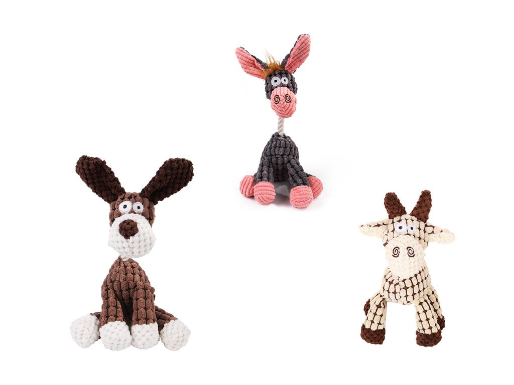 Donkey Plush Squeaky Dog Toy — Corduroy Chew & Cuddle Toy