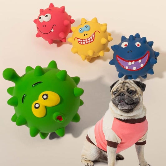 Natural Latex Squeaky Face Dog Ball — Teeth Cleaning & Fetch