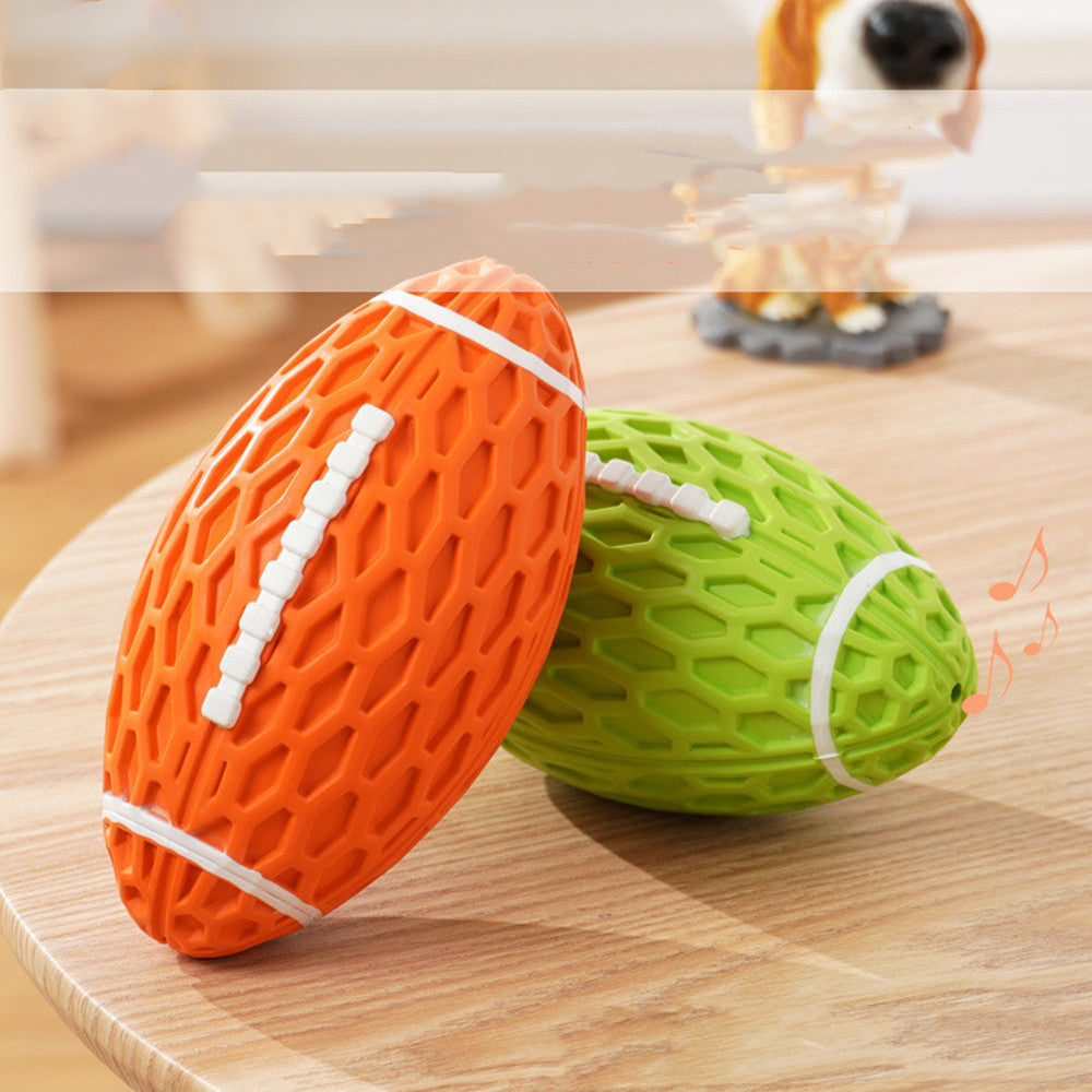 Squeaky Rubber Rugby Dog Toy — Bite-Resistant & Boredom-Busting