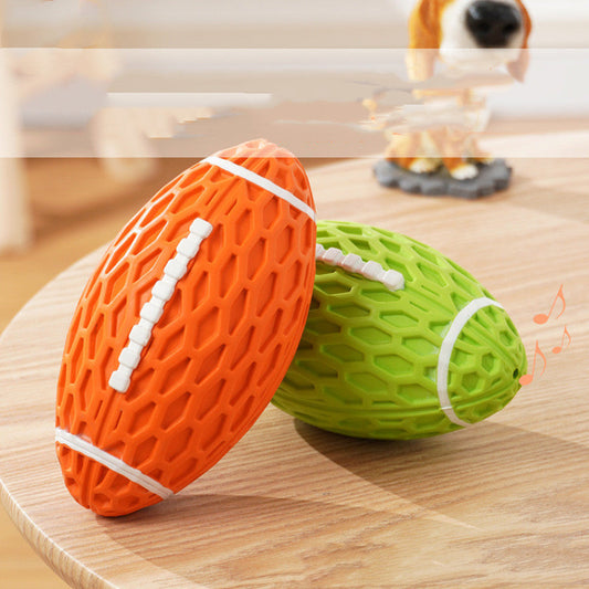 Squeaky Rubber Rugby Dog Toy — Bite-Resistant & Boredom-Busting