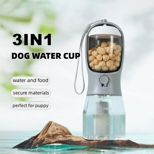 3-in-1 Pet Travel Cup — Water, Food & Waste Bag Dispenser