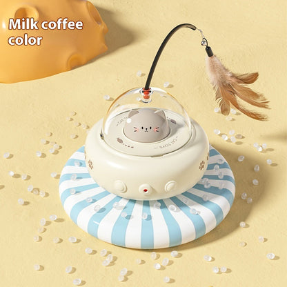 Electric UFO Cat Teaser Toy with Replaceable Feather & Bell