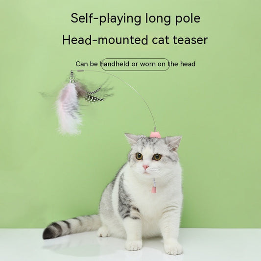 Head-Mounted Feather Cat Teaser — Hands-Free Interactive Toy