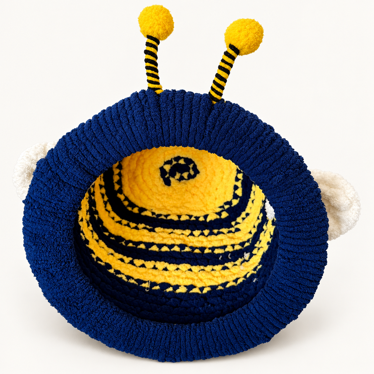 Luxury Handmade Chunky Knit Cat Cave Bed with Pom-Pom Toy