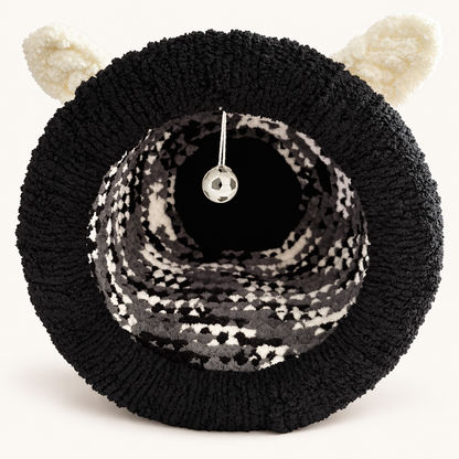 Luxury Handmade Chunky Knit Cat Cave Bed with Pom-Pom Toy