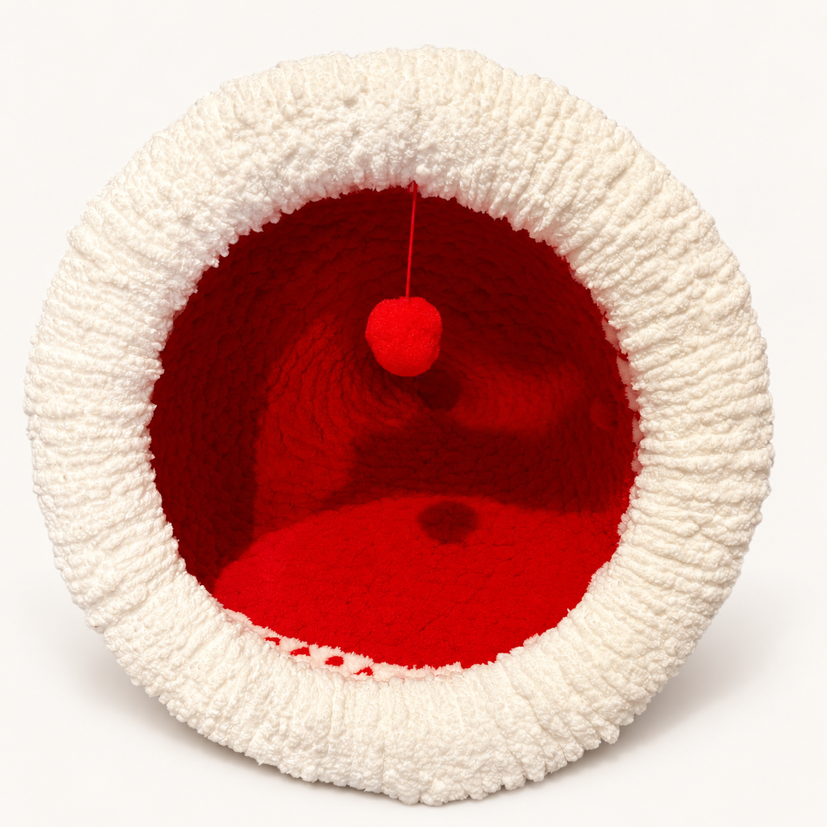 Luxury Handmade Chunky Knit Cat Cave Bed with Pom-Pom Toy