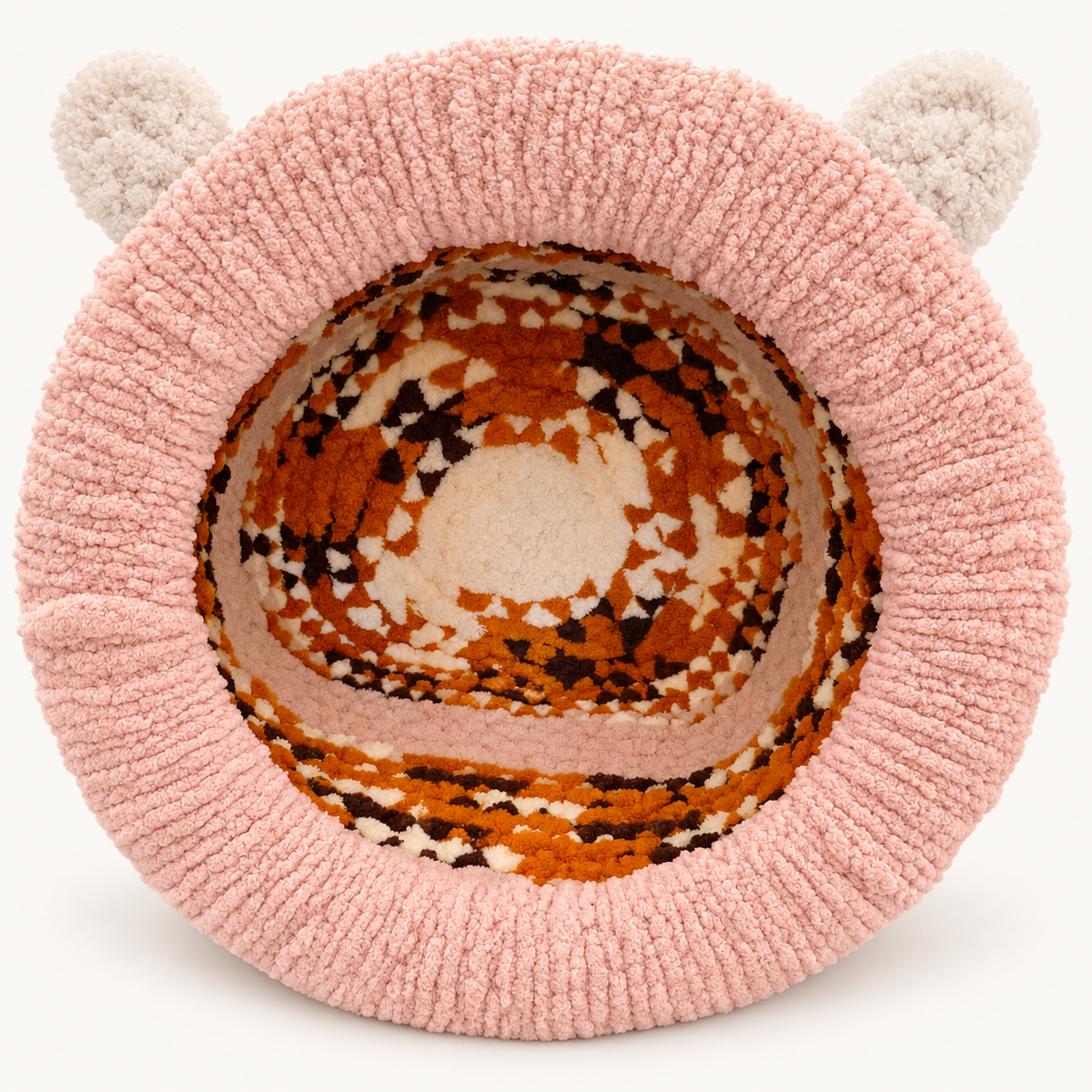 Luxury Handmade Chunky Knit Cat Cave Bed with Pom-Pom Toy