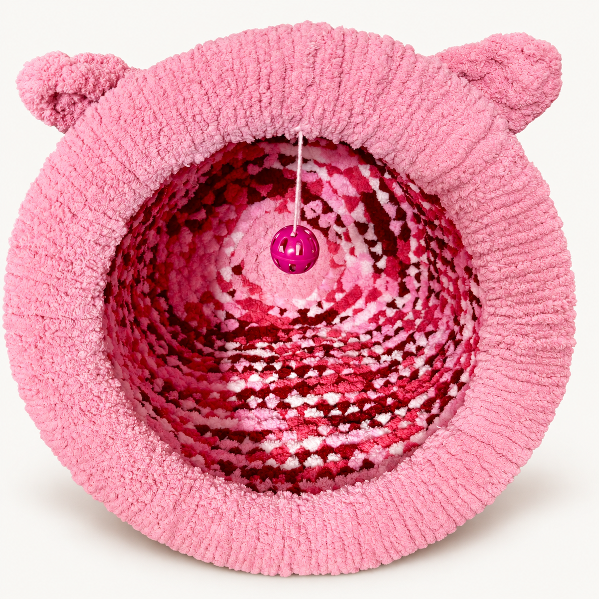 Luxury Handmade Chunky Knit Cat Cave Bed with Pom-Pom Toy