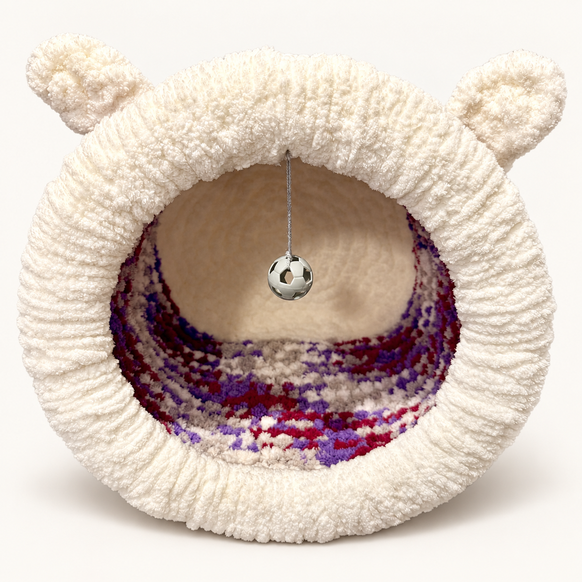 Luxury Handmade Chunky Knit Cat Cave Bed with Pom-Pom Toy