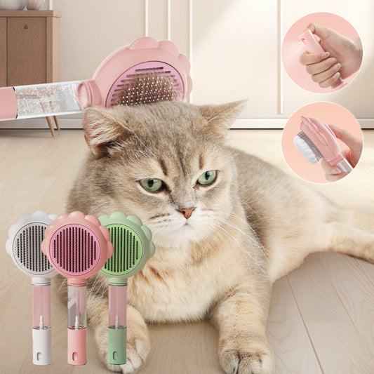Self-Cleaning Spray Grooming Brush — 2-in-1 Comb & Deshedder