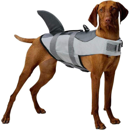 Dog Life Jacket & Swim Vest with Shark Fin Design - Size L