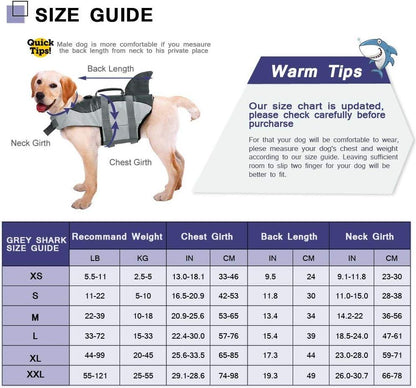 Dog Life Jacket & Swim Vest with Shark Fin Design - Size L