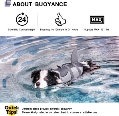 Dog Life Jacket & Swim Vest with Shark Fin Design - Size L