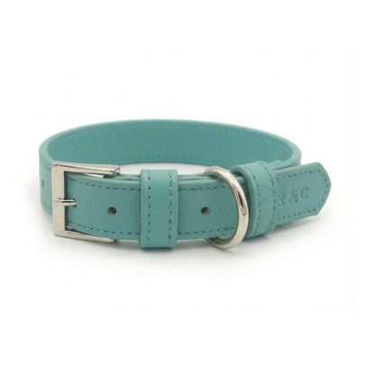 Duck Egg Blue Leather Dog Collar