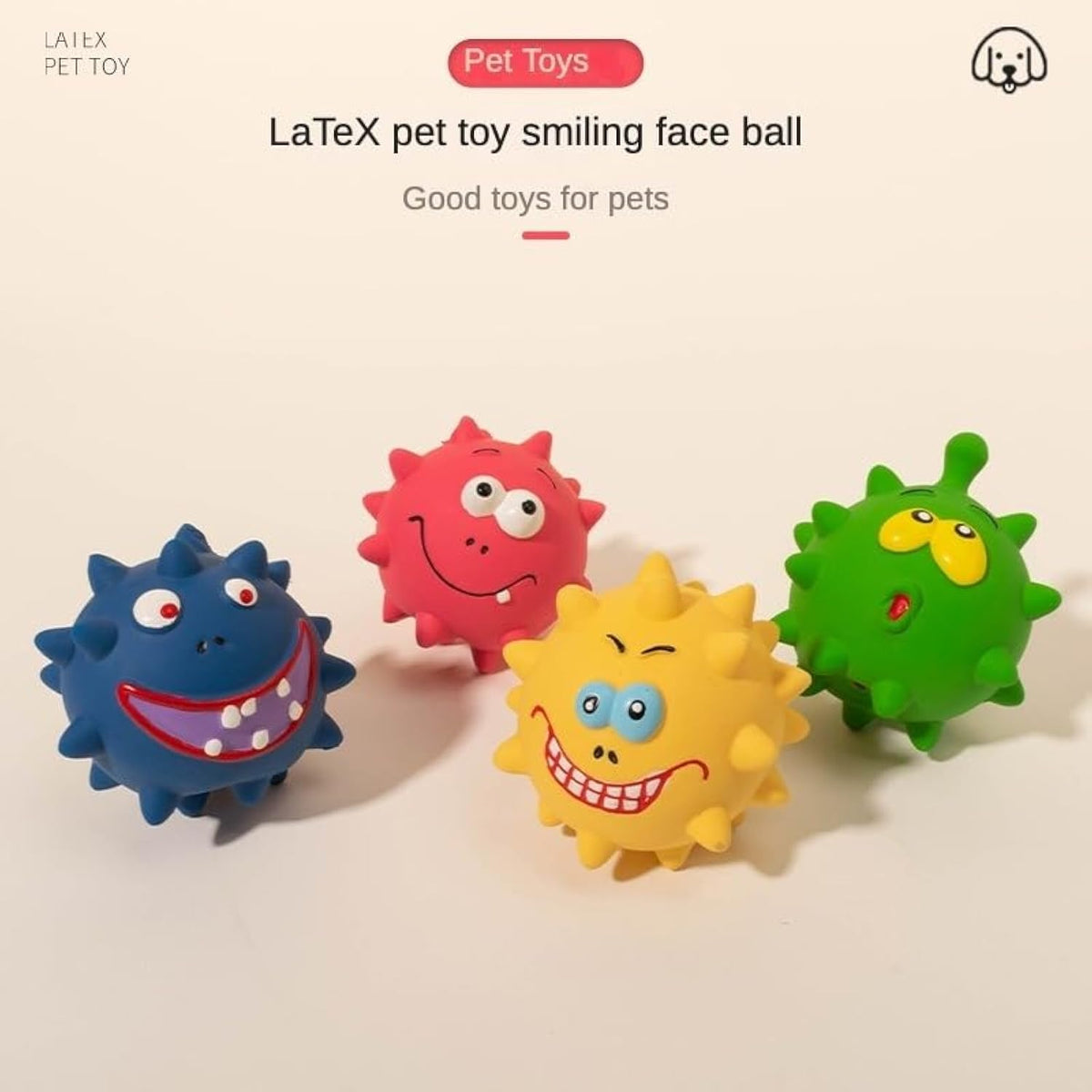 Natural Latex Squeaky Face Dog Ball — Teeth Cleaning & Fetch