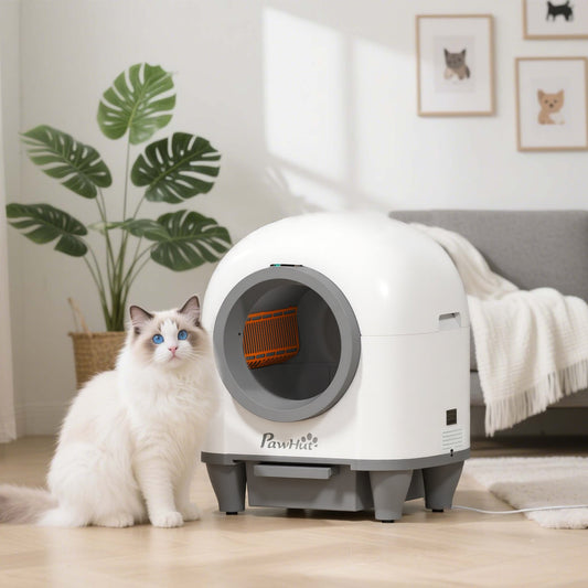 PawHut 80L Extra Large Self-Cleaning Cat Litter Box with App Control - White