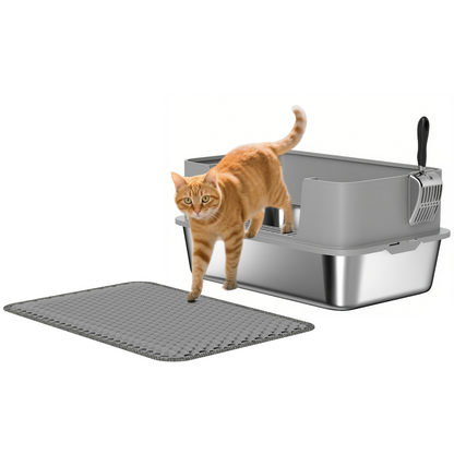 PawHut Stainless Steel High-Sided Cat Litter Tray with Scoop