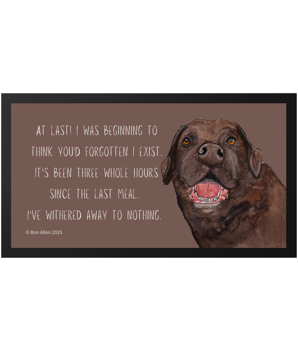 Starving Since Breakfast Pet Bowl Mat – Chocolate Labrador