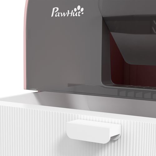 PawHut Cat Litter Box with Hood, Scoop, Filter & Flap Door - Pink & Grey