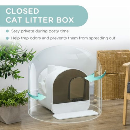 PawHut Cat Litter Box with Hood, Scoop, Filter & Flap Door - White