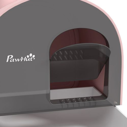 PawHut Cat Litter Box with Hood, Scoop, Filter & Flap Door - Pink & Grey