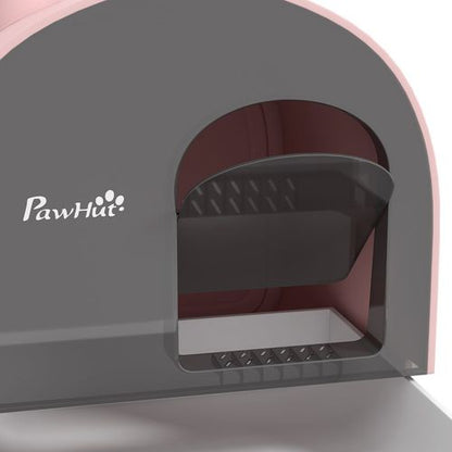 PawHut Cat Litter Box with Hood, Scoop, Filter & Flap Door - Pink & Grey
