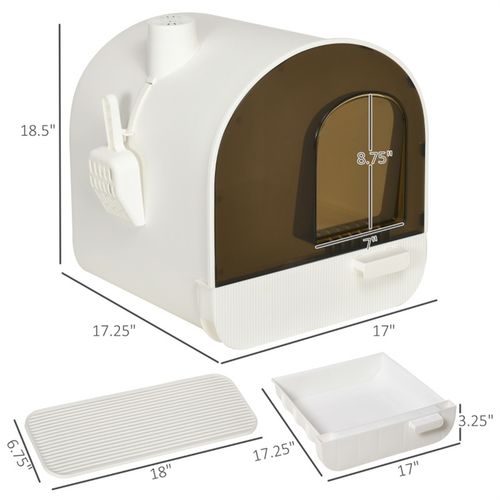 PawHut Cat Litter Box with Hood, Scoop, Filter & Flap Door - White