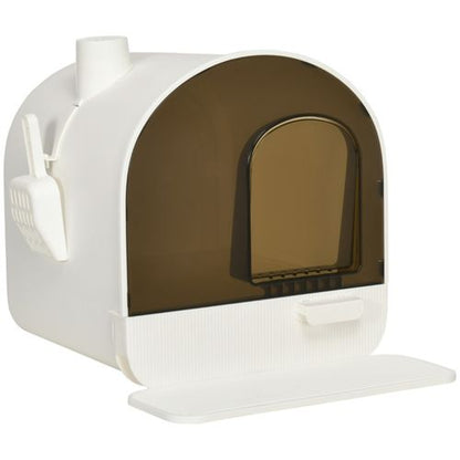 PawHut Cat Litter Box with Hood, Scoop, Filter & Flap Door - White