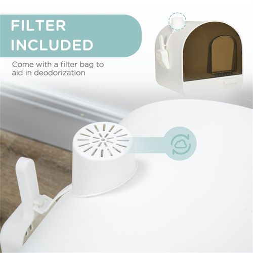 PawHut Cat Litter Box with Hood, Scoop, Filter & Flap Door - White